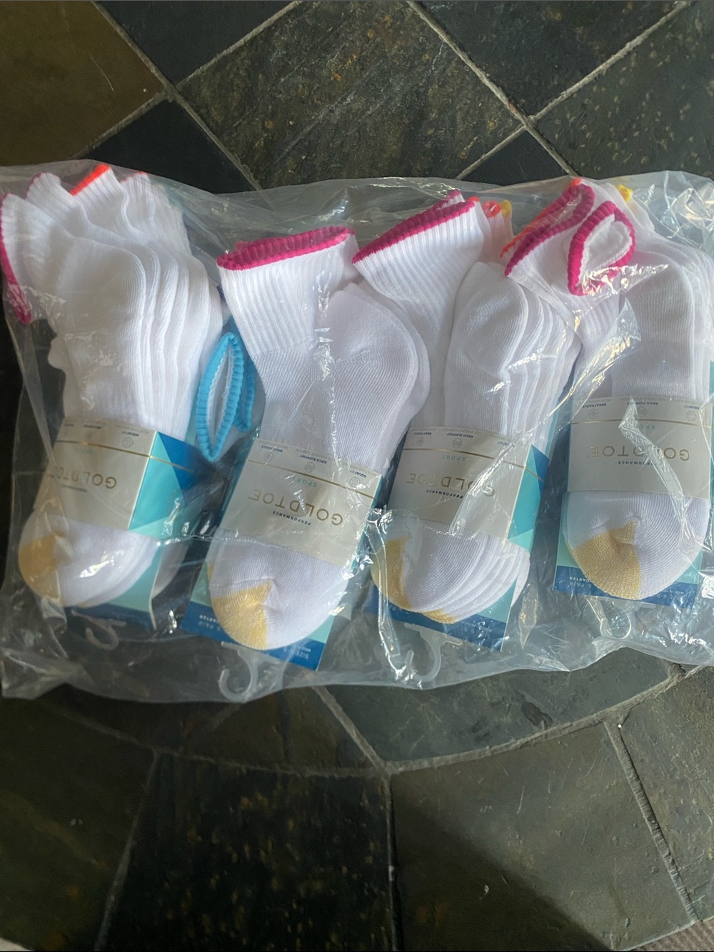 Gold Toe Men's White Low-Cut Athletic Socks with Pink and Blue Trim - Pack